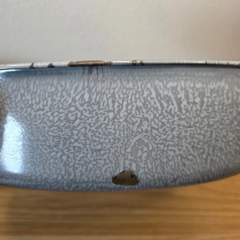 Vintage Gray Enamelware Graniteware Double Handled Roasting Pan Handled Lid